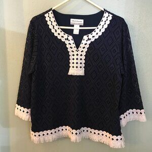 Alfred Dunner Diamond Lace Fringed Blouse